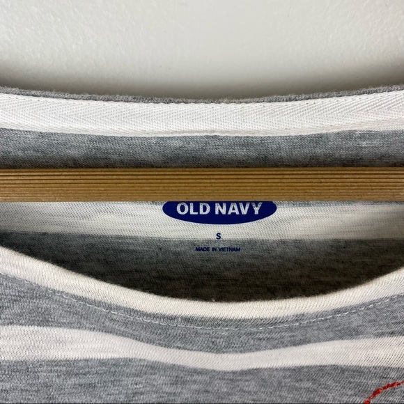 Old Navy Gray and White Stripe 3/4 Sleeve Top with Red Heart - Picture 3 of 4